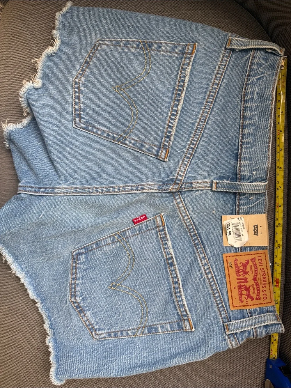 Levi's Light Blue Frayed Hem Denim Shorts - Picture 6 of 7